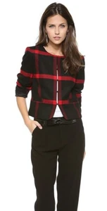 Alice + Olivia Kidman Open Box Jacket Wool Black Red Size L NWOT - Picture 1 of 12