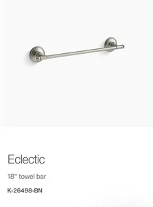 Kohler K-26498-BN Eclectic 18" towel bar, BRUSHED NICKLE, NIB, $AVE!!! - Picture 1 of 1