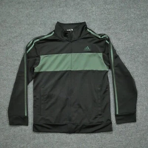 Adidas Jacket Youth Large Black Green Track Full Zip Casual Boys - Afbeelding 1 van 9
