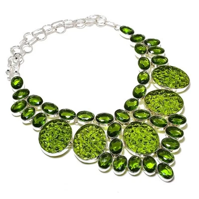 Collar Joyería Moldavita Natural, Peridoto Plata de Ley 925 18" Regalo D657 Foto 1 de 4