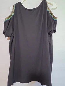Top donna LOFT XL nero spalle fredde ricamato bordo boho - Foto 1 di 8