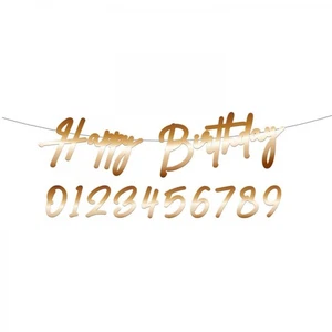 FESTONE in carta Oro Gold scritta "HAPPY BIRTHDAYR" buon compleanno 1mx14cm - Foto 1 di 1