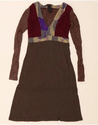 CUSTO BARCELONA Womens Long Sleeve A-Line Dress UK 4 XS Brown Colourblock DA27 - Image 1 of 3
