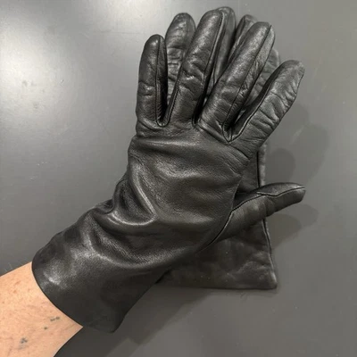 VTG Talbots Black Leather Gloves Fashion Driving Glove Cashmere Lined Italy 7.5 - Image 1 of 4