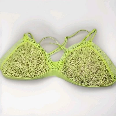 Victoria's Secret Neon Yellow Strappy Crochet Lace Bralette Size M Top Padded - Image 1 of 4