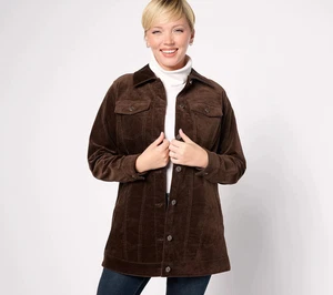 Chaqueta Larga Denim & Co Elastizada Pana Regular Chocolate Talla Mediana M A623550 - Imagen 1 de 2