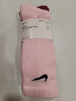 NUEVO 3 Pares Nike Everyday Plus Algodón Calcetines Rosa Talla L 10-13 Mujer Dri-Fit Foto 1 de 4