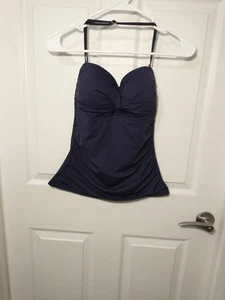 ANNE COLE Twist-Front Neck Tie Tankini Top - Navy Blue ,Swim Top - Picture 1 of 11