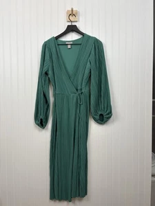 H&M Women's Maxi Timeless Wrap Dress Green Long Sleeve Size M #141 - Picture 1 of 17