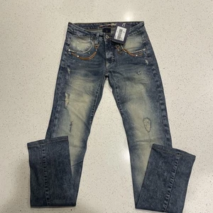 Jeans Please Denim Botón Mosca Hecho en Italia Borde con Cuentas Para Mujer’s XSmall - Imagen 1 de 7