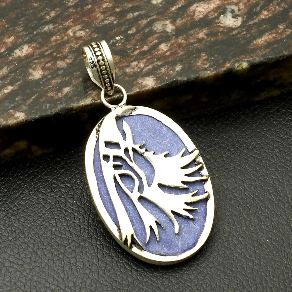 Pingente de pássaro étnico feito à mão de pedra preciosa de safira simulada joia 2,4" AP-42163 - Imagem 1 de 1