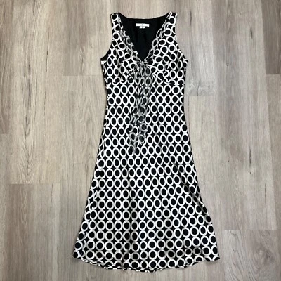 VTG I.C.E Womens Sleeveless Silk Midi Dress Sz 4 Black White Dots Bow Y2K 90s - Image 1 of 4