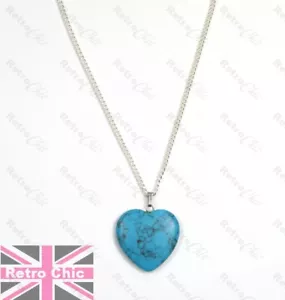 3cm TURQUOISE HOWLITE GEMSTONE HEART pendant NECKLACE chain 925 silver plated - Picture 1 of 4