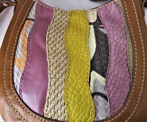 Relic Crossbody Patchwork Purse Shoulder Bag Mixed Media Art Handbag Brown - Picture 1 of 12