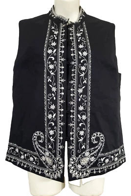 JOSEPHINE CHAUS Black White Top Embroidered Size 12 Sleeveless Mandarin Collar - Image 1 of 4