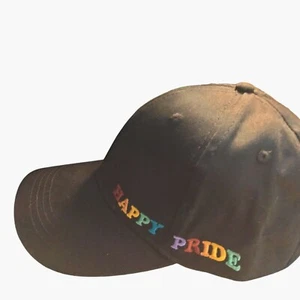 Happy Pride Baseball Cap  Gay Pride Apparel Rainbow LGBTQ Black Embroidered - Picture 1 of 10