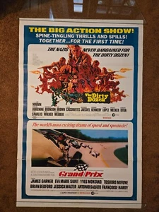 THE DIRTY DOZEN/GRAND PRIX Original 1969 RARE Double Bill Movie Poster 27x41 - Picture 1 of 5