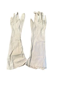 Vintage Leather Off White Opera Gloves Cosplay Costume Dressup - Picture 1 of 10