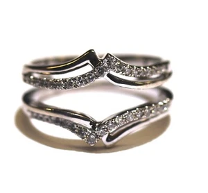 14k white gold .24ct SI1 G diamond bridal wrap jacket guard ring 4.5g 6 1/2 RARE - Imagen 1 de 9