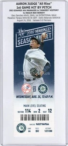 Aaron Judge 1st GAME HIT BY PITCH 2016 Mariners Yankees 8/24 Full Ticket FELIX - Picture 1 of 12