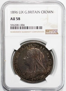 1896 LIX Great Britain Silver Crown Coin Certified by NGC as AU58 Almost UNC - Picture 1 of 4