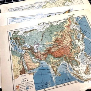 Mapa de Asia Relieve Político Lote de tres Arte de Pared 1916 7 por 10" - Imagen 1 de 24