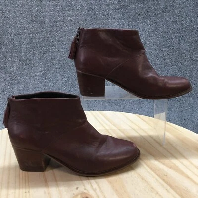Botas Toms para mujer 7,5 botines al tobillo cuero granate tacones en bloque borlas informales Foto 1 de 4
