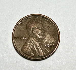 1927-S Lincoln Head Cent Wheat Penny San Francisco Mint BN KM132 VF - Picture 1 of 2