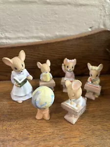 Vintage 1984 Enesco Country Calico Mice School Teacher Classroom 6 Piece Set - Picture 1 of 9