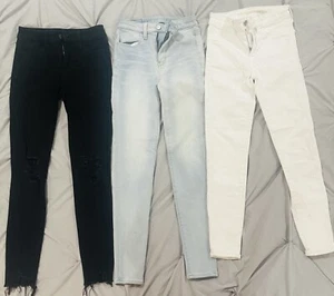3 Pair American Eagle Super Stretch Blue Jeans Size 0 Excellent Blue Black - Picture 1 of 11