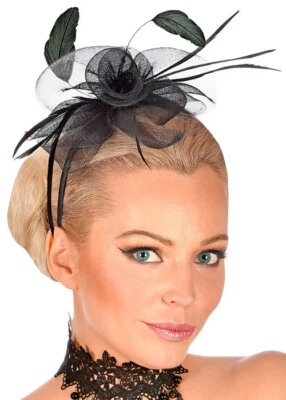 Womens Moulin Rouge Style Black Feather Fancy Dress Fascinator Headpiece - Image 1 of 2