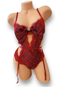 Body intero Victoria's Secret lingerie orsacchiotto a quadri rosso medio - Foto 1 di 11
