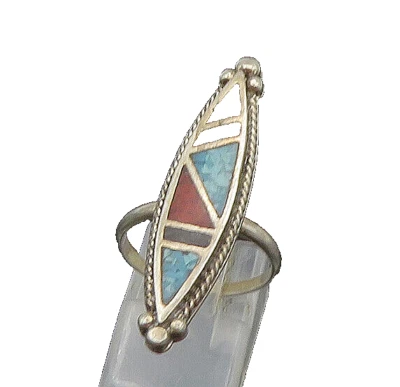 Anillo SOUTHWESTERN 925 Plata Vintage Turquesa Ónix y Coral Talla 7 RG22898 Foto 1 de 4