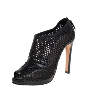 Prada Black Perforated Leather Peep Toe Booties Size 36 - Picture 1 of 8