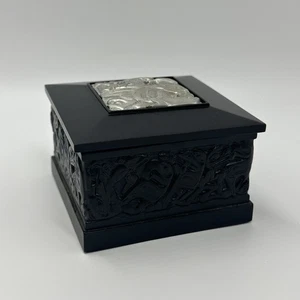 Boma Native Trinket Jewel Desk Box Black Carved Pewter Inset 4” x 4 x 2.5 - Picture 1 of 4