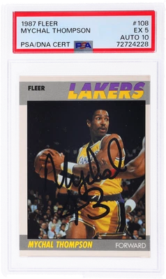 1987 Fleer Mychal Thompson Auto #108 PSA 5/10 - Image 1 of 2