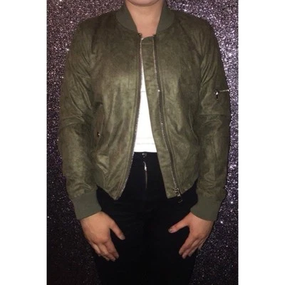 Khaki suedette feel bomber jacket. Size XS (6). True to size. New with tags. - Image 1 of 2