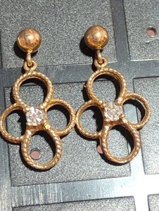14k Yellow Gold Clover Illusion Set Diamond Earrings Not Scrap 2.5 Grams - Picture 1 of 7