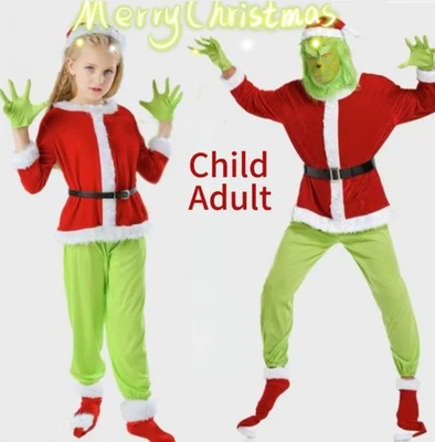 2025 Adult kid The Grinch Mens Christmas Santa Xmas Cosplay Costume Fancy Outfit