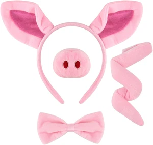 Conjunto de 4 piezas de disfraz de cerdo orejas de cerdo diadema nariz de cerdo pajarita cola de cerdo anima elegante - Imagen 1 de 11