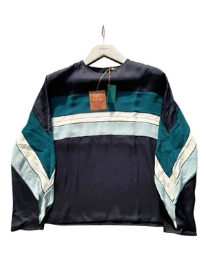 Blusa feminina Loro Piana de seda pura tamanho médio listrada luxo nova com etiquetas - Imagem 1 de 4