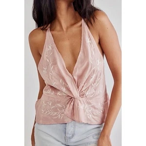 NEW!! FREE PEOPLE Ballet Pink Cherry Embroidered Top Tank Floral Boho X-Small - Picture 1 of 13