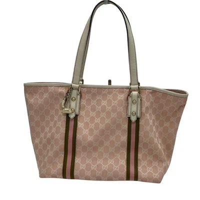 GUCCI GG Canvas Tote Bag with Charm Pink x White - Image 1 of 4