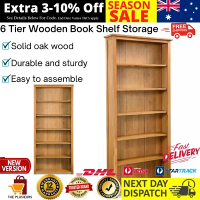 Wooden Bookcase Book Shelf Furniture Storage 6 Tier Timber Oak Display Unit NEW - image 1 of 4