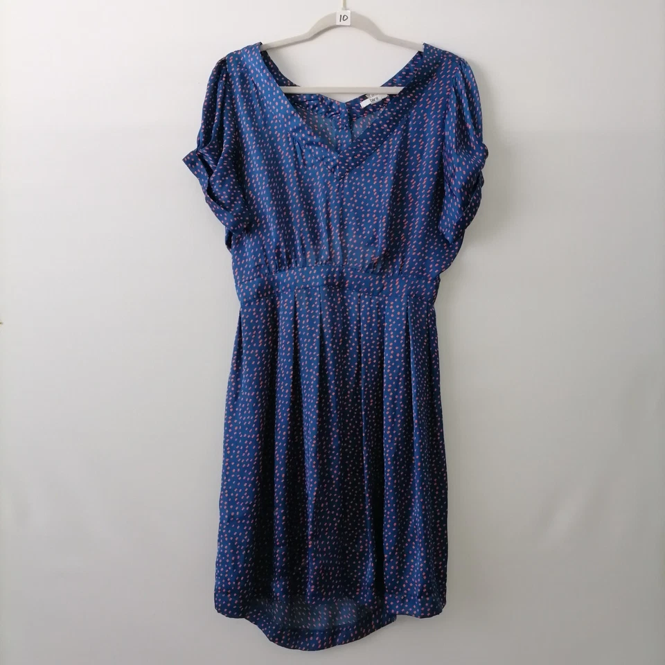 Vestido acampanado Bar III para mujer azul cuello en V manga abullonada espalda recortada puntos talla XL Foto 1 de 4