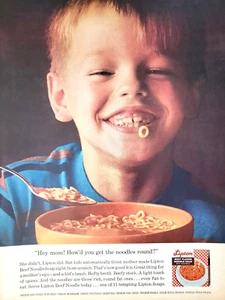 PRINT AD Lipton Beef Round Noodle Soup 1962 10.5x13 Smiling Boy New Teeth - Picture 1 of 1