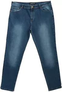 Jeans blu scuro medio denim elasticizzato gamba dritta regolare 5 tasche passanti cintura donna - Foto 1 di 3
