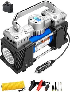 Tire Inflator Portable Air Compressor for Car, 12V DC Tire Pump 130PSI Dual Cyli - Picture 1 of 6