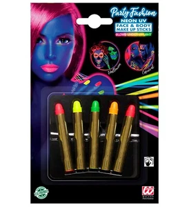 5 x UV Neon Face Paint Sticks - 80's / Club / Halloween - Picture 1 of 4