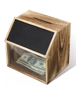 Qunclay Solid Wood Locking Suggestion Box with Chalkboard and Lock, Tip Jar D... - Picture 1 of 2